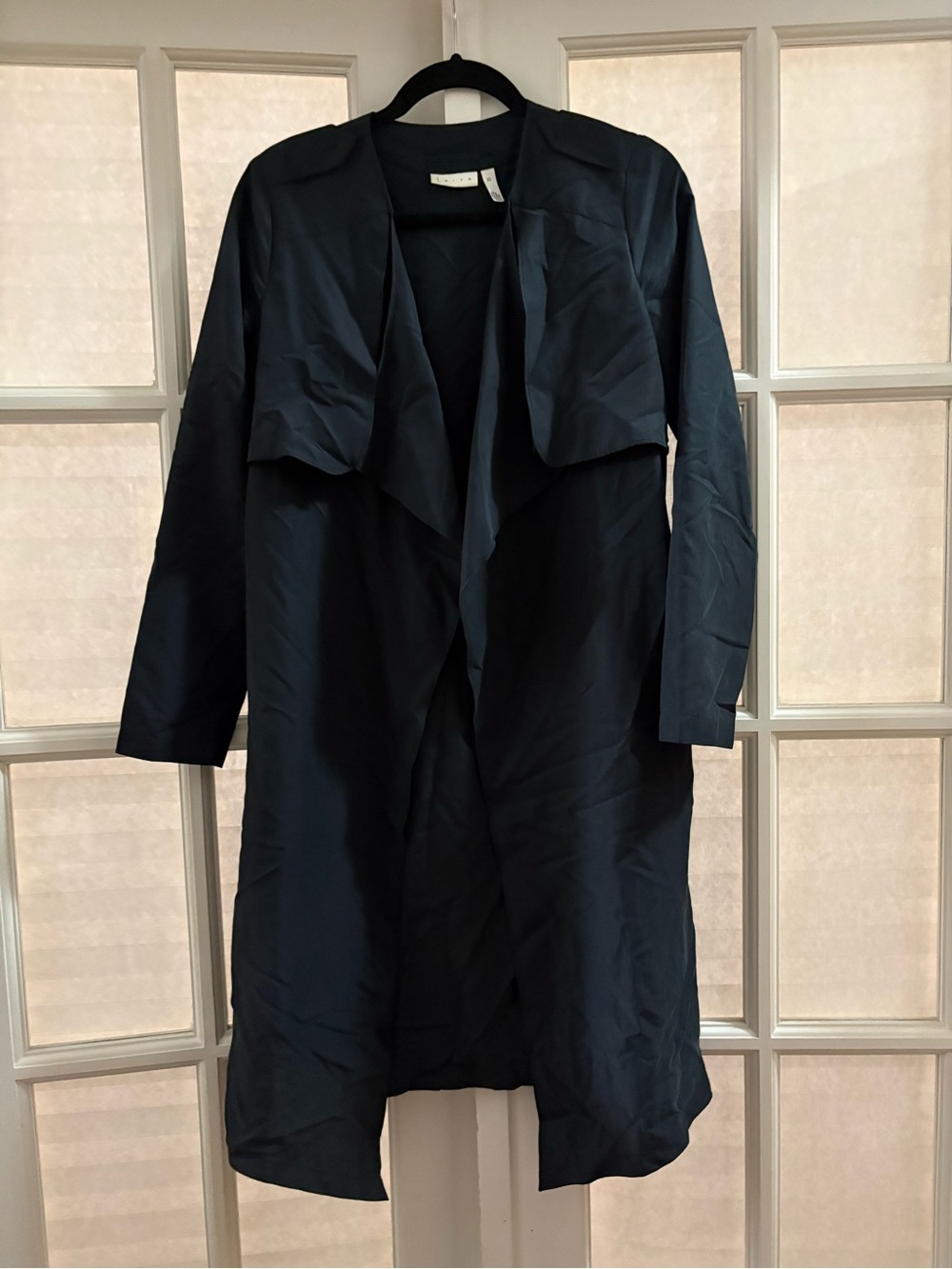 Leith Black Draped Open-Front Lightweight Trench Coat